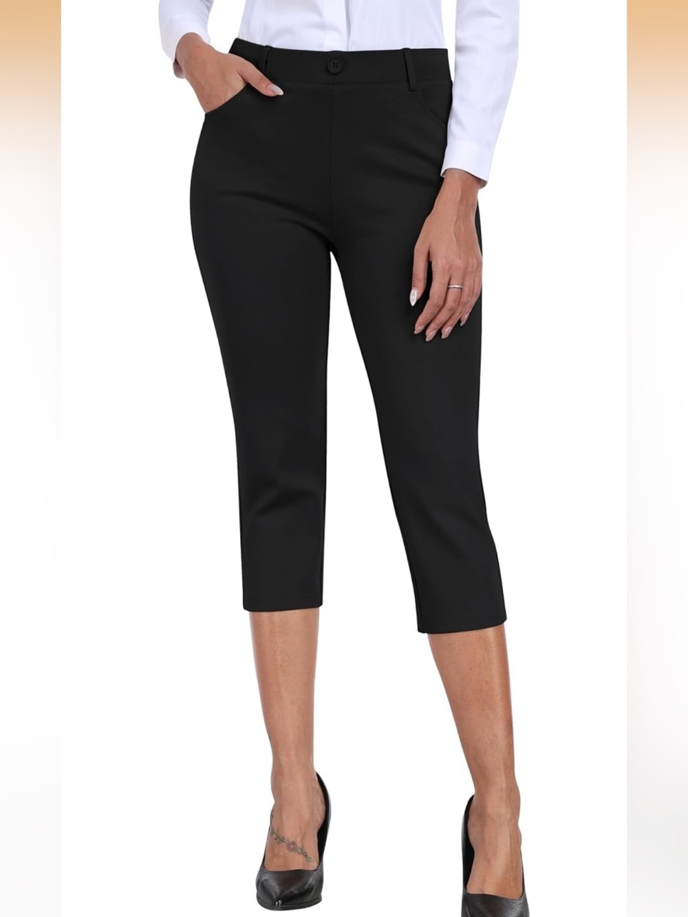 Capris Pull-On Stretch Straight Leg Elastic Waist Cropped Pants. 2361/bb4-1